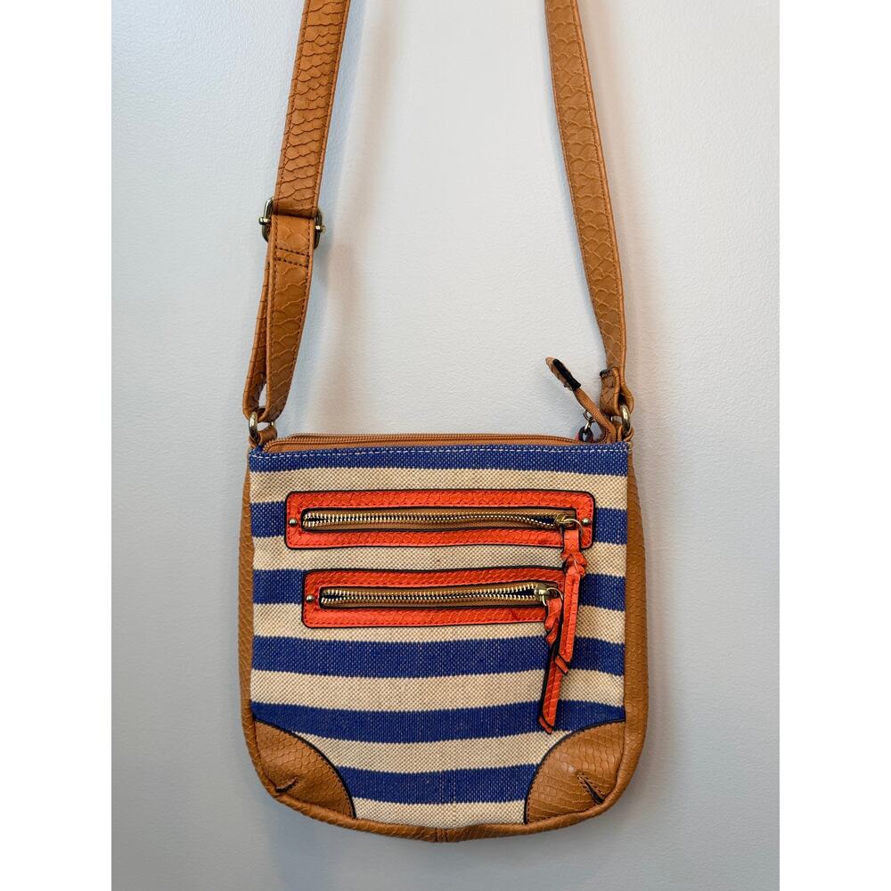 Apt 9 Boho Canvas Striped Crossbody Shoulder Bag Textured Faux Leather Trim